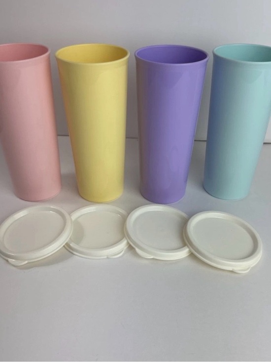 Tupperware Other - Tupperware Pastel Tumbler Set Pink, Yellow, Purple & Blue with White seals 16oz